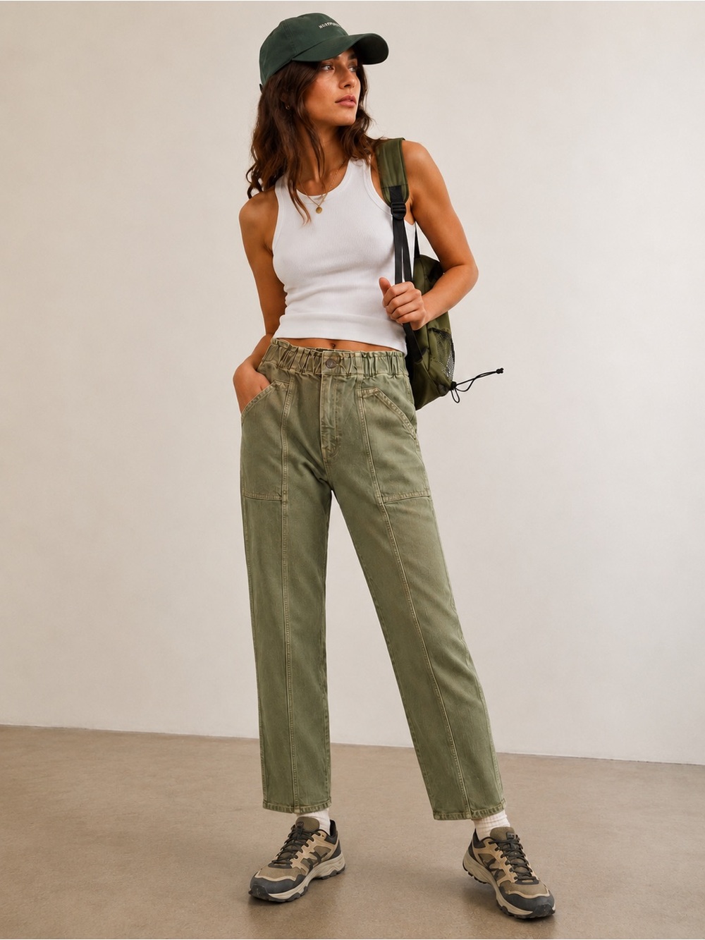 MOTHER The Springy Ankle Jeans 25 Sage Green Utility Cargo Workwear Gorpcore
